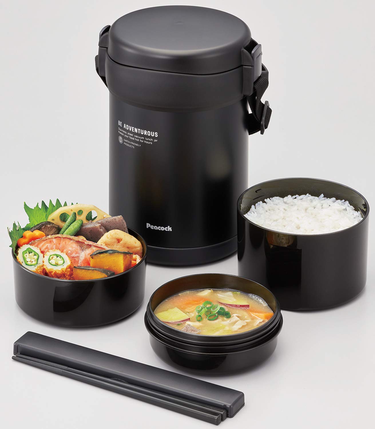 The-Peacock Japan 1.8L Matte Black Stainless Steel Lunch Jar Arl-18 Bd Thermal Insulation