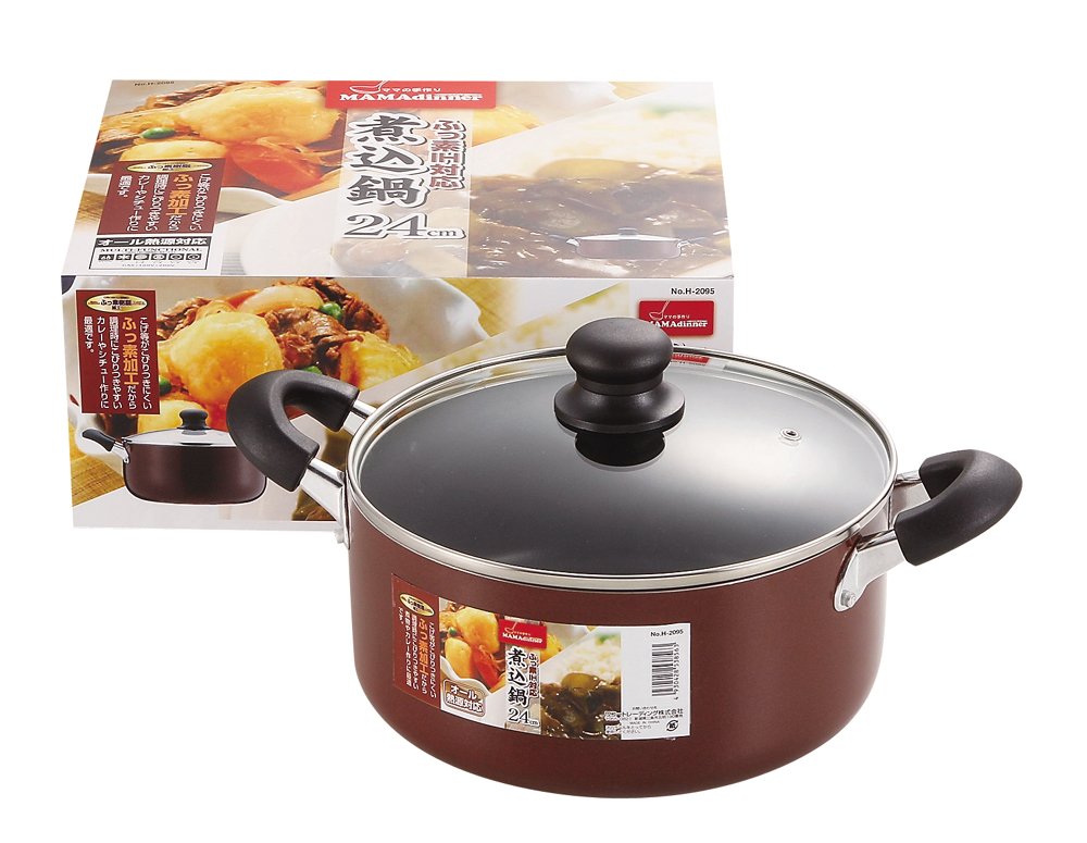 Pearl Kinzoku 24Cm Double-Handed Stew Pot W/ Glass Lid Ih Compatible Japan H-2095