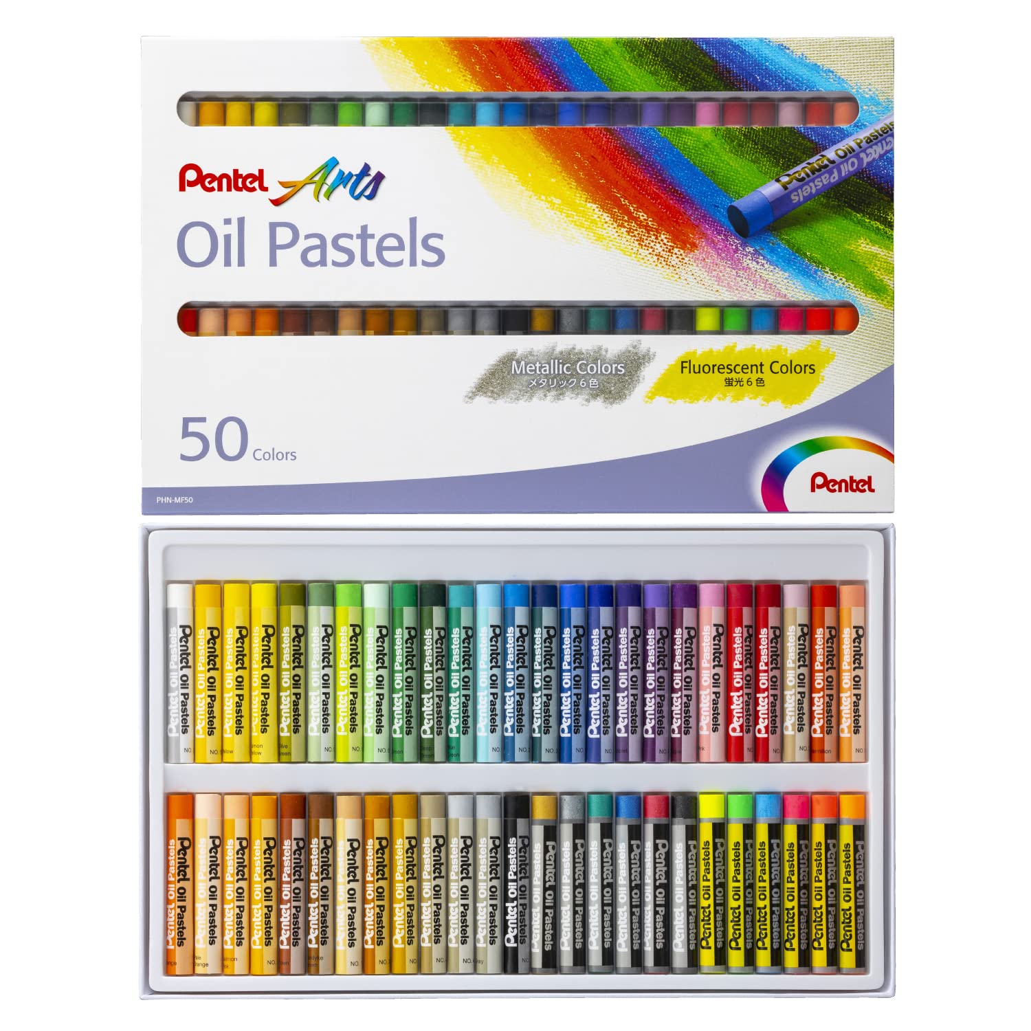 Pentel Oil Pastel 50 Colors (6 Metallic 6 Fluorescent) Japan Phn-Mf50
