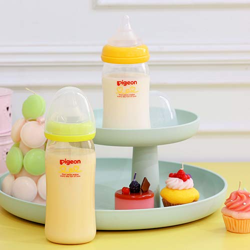 Pigeon Japan Breastfeeding Bottle 0M+ Heat-Resistant Glass 240Ml Orange Yellow W/Nipple 3M+