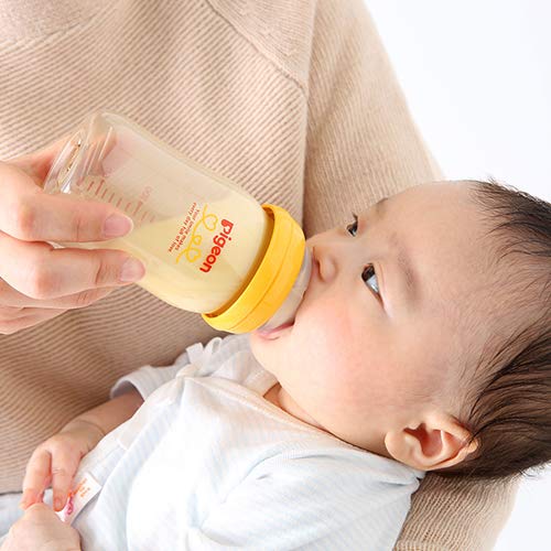 Pigeon Japan Breastfeeding Bottle 0M+ Heat-Resistant Glass 240Ml Orange Yellow W/Nipple 3M+