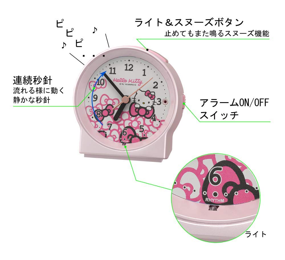 Rhythm Pink Hello Kitty Wall Clock 9.6X9.2X5.5Cm Japan Alarm Clock 8Re671Mb13