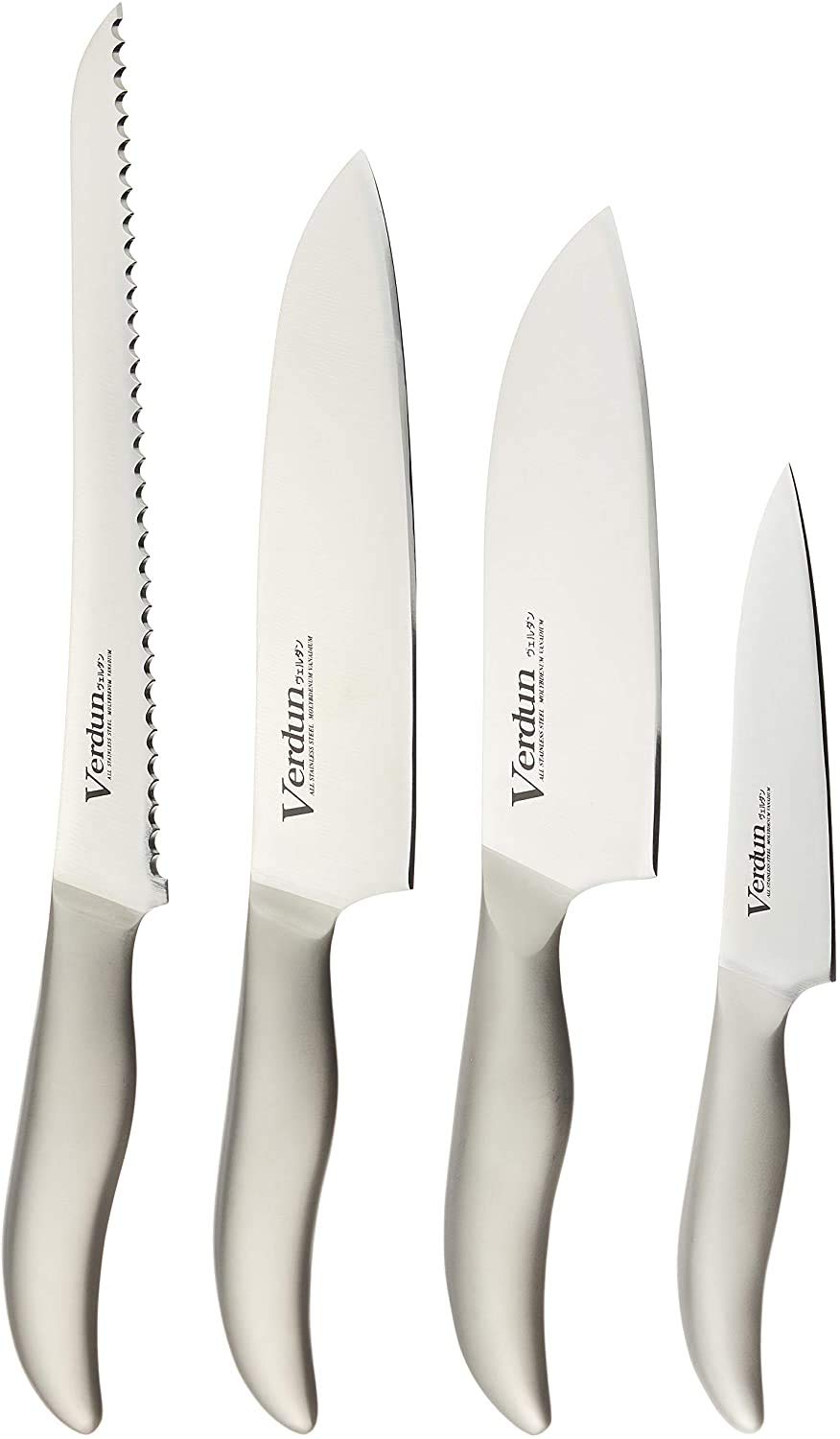 Shimomura Kougyou Made In Japan Knife Set Of 4 - Santoku 165Mm Gyuto 180Mm Petty 125Mm Bread Slicer 225Mm - Molybdenum Vanadium Steel Dishwasher Compatible Ovd-100 Niigata Tsubamesanjo