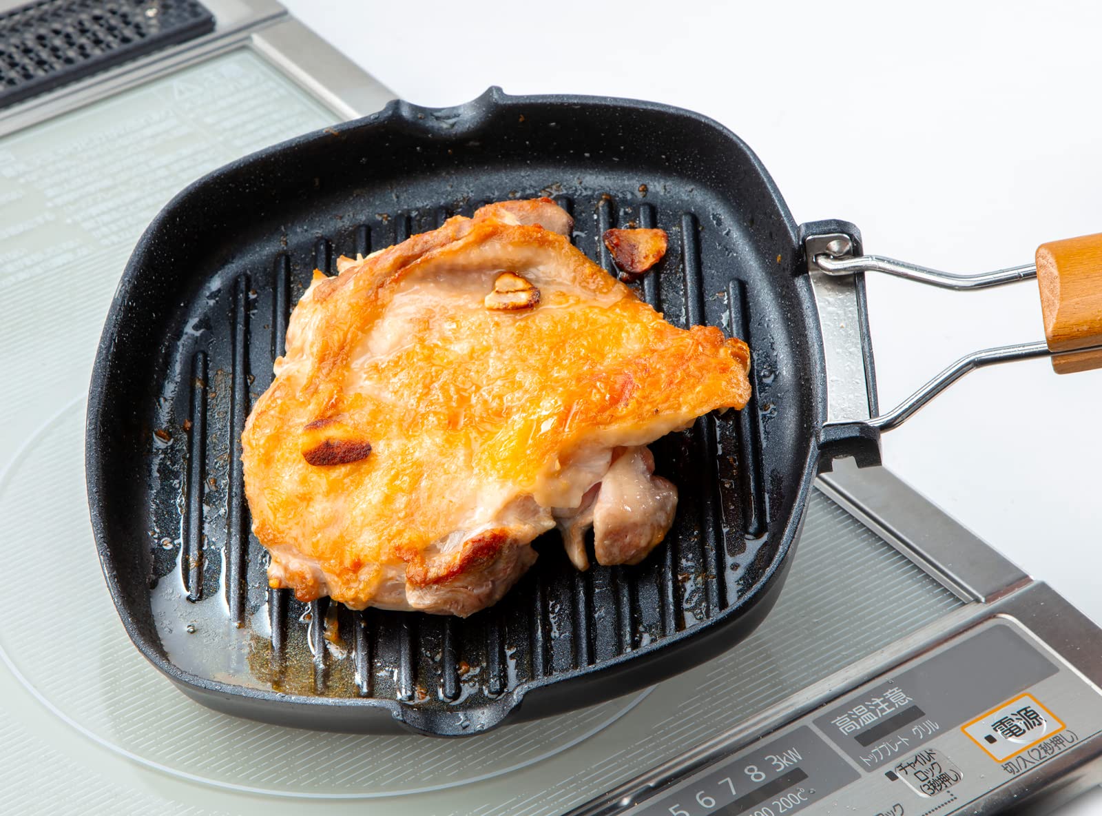 Taniguchi-Metal Grill Pan 20X20Cm Ih Compatible Japan Fluorine Processing Handle Natural Wood Foldable