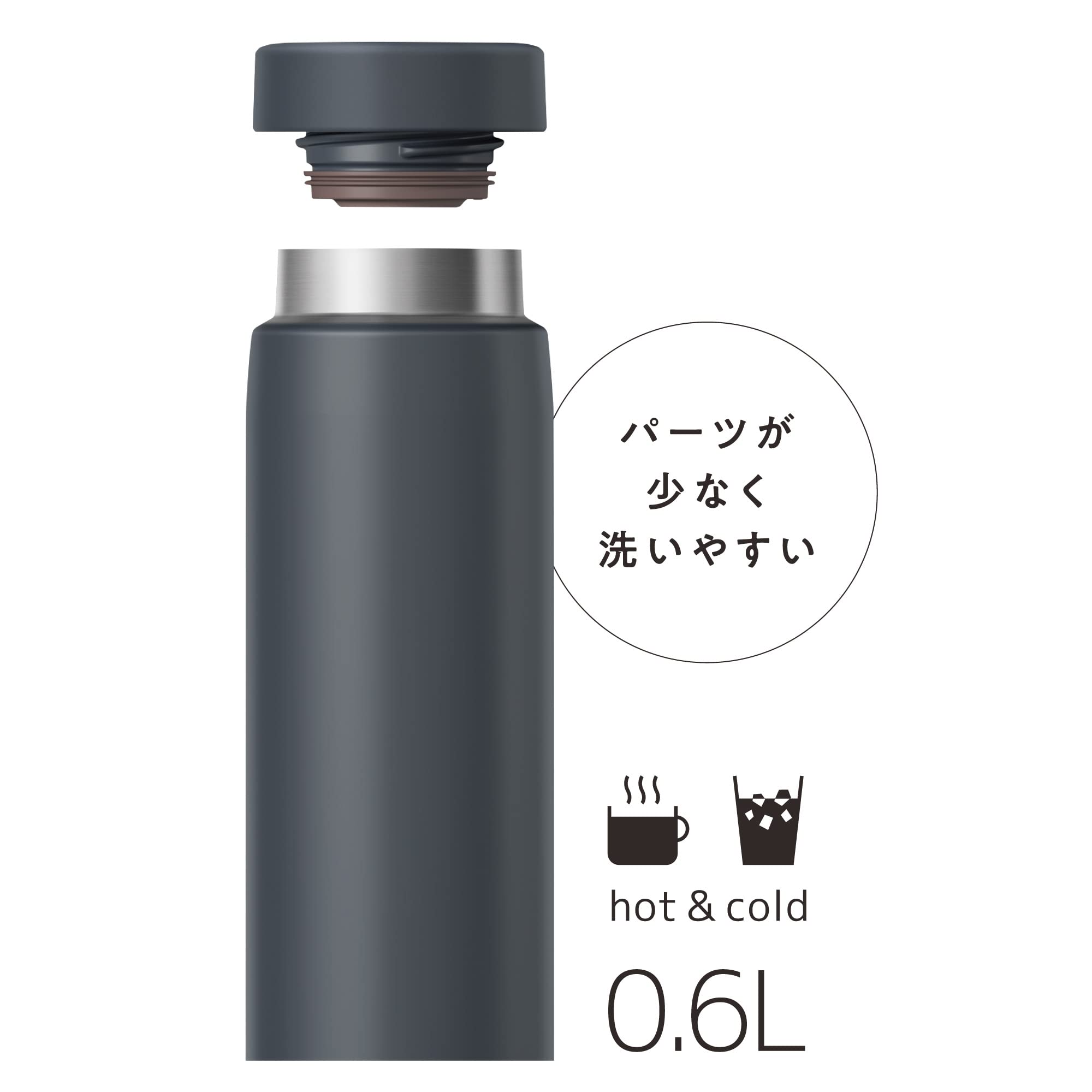 Thermos 600ml Dark Gray Vacuum Insulated Mobile Mug Water Bottle - Jon-600 Dgy
