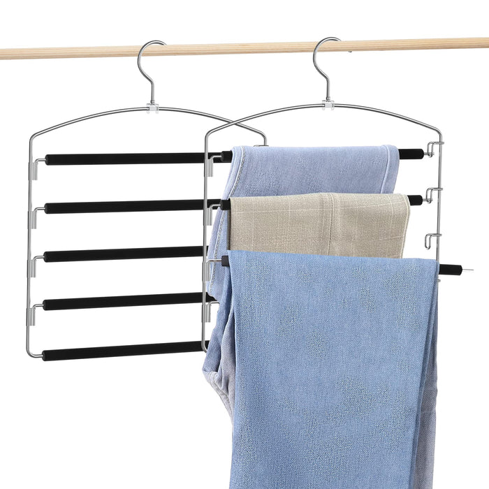 Housolution Slacks Hanger Set Of 2 - 135° Rotation 5 Layers Non-Slip Japan - Clothes Towels Ties Storage