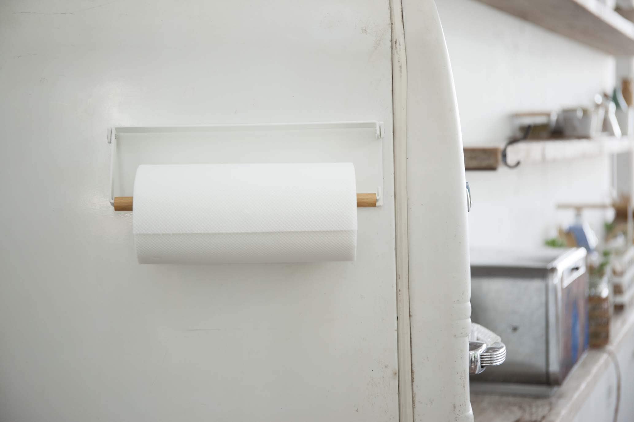 Yamazaki 3530 One-Hand Cut Magnet Kitchen Paper Holder White Japan W30.5Xd2.5Xh9.5Cm Tosca