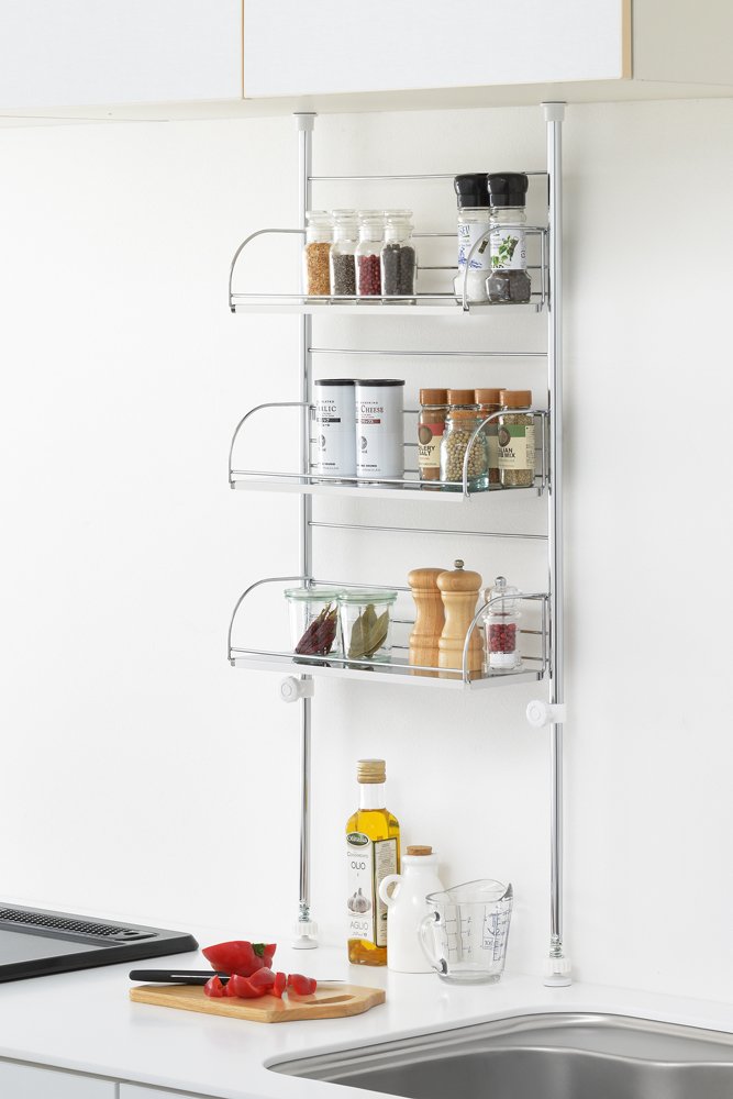 Yoshikawa 3-Tiers Tension Spice Rack 40Cm Made In Japan 1305112 Drainer Basket Rack
