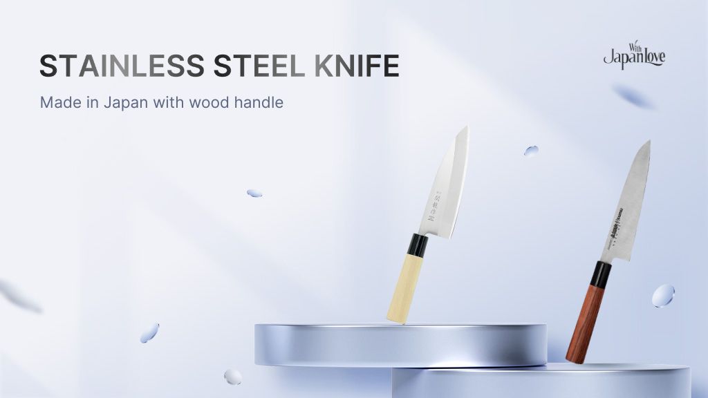 stainless steel knife made in japan with wood handle
