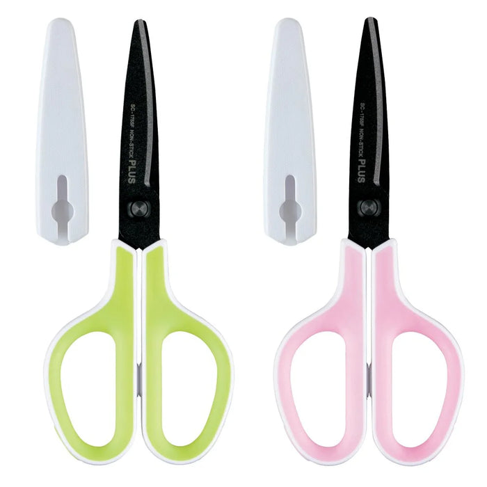 Plus Japan Fluorine Coated Adhesive Tape Glue Non-Stick Green & Pink Scissors Set 34545+34547