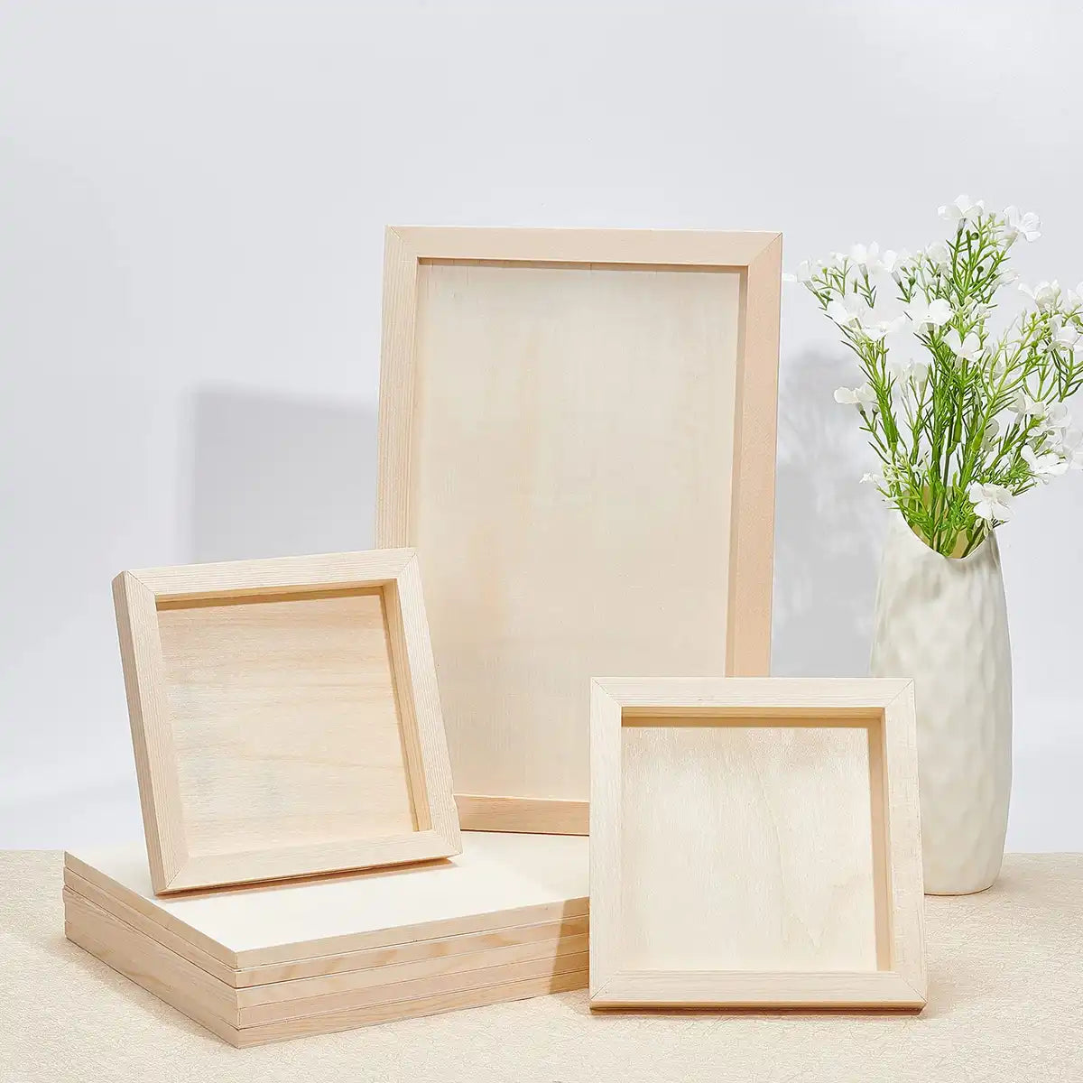 Olycraft 8 Pcs Canvas Art Supplies Wooden Drawing Board Japan - Pine Tree Frame Square Wood Frame Unfinished Clay Art Crafts Room Decoration