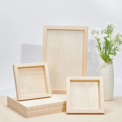 Olycraft 8 Pcs Canvas Art Supplies Wooden Drawing Board Japan - Pine Tree Frame Square Wood Frame Unfinished Clay Art Crafts Room Decoration