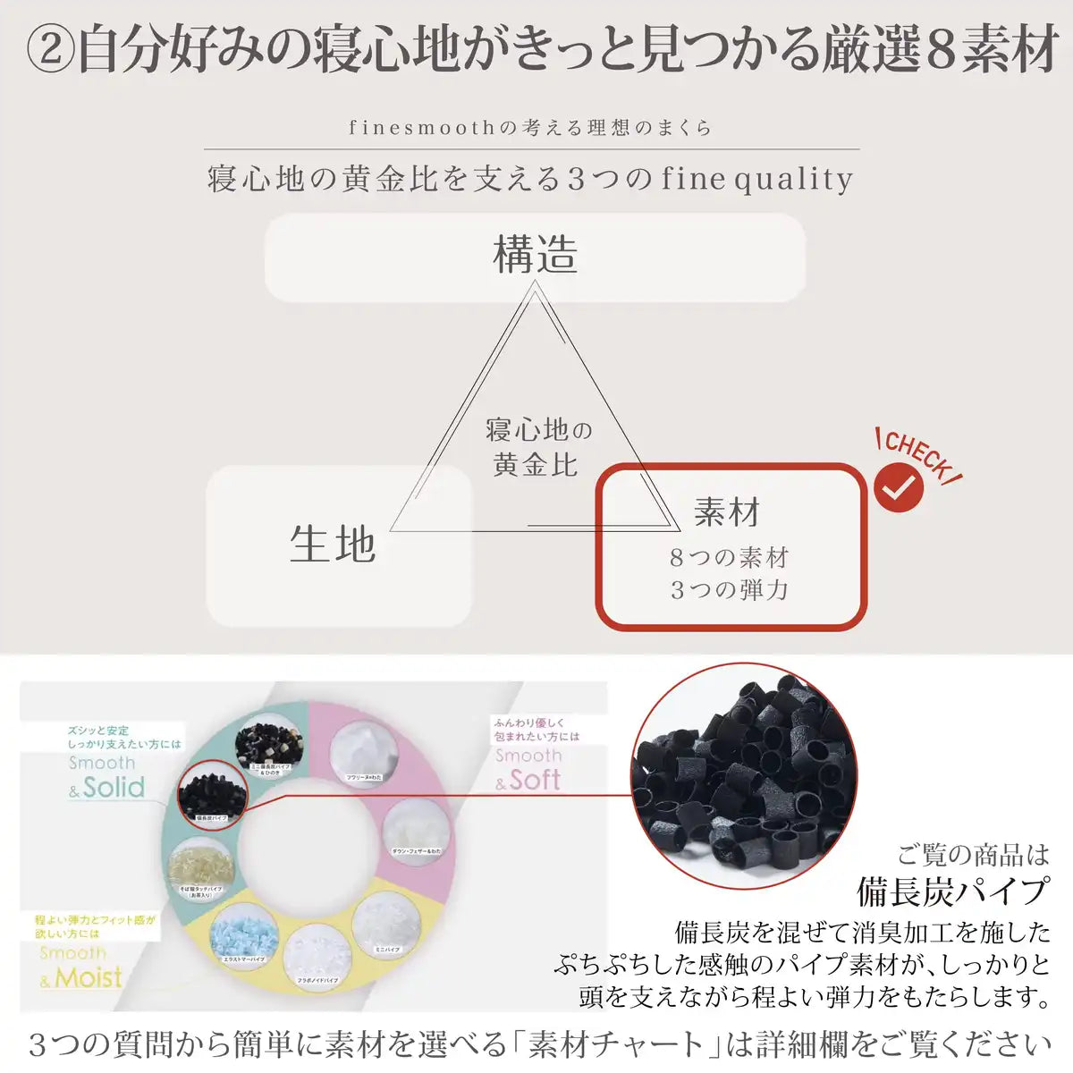 Nishikawa Fine Smooth Pillow W/ Binchotan Charcoal Pipe Quilt360 | Supports Tossing & Turning | 3D Structure | Reduces Neck & Shoulder Burden | Adjustable Height | Urethane Sheet | Japan