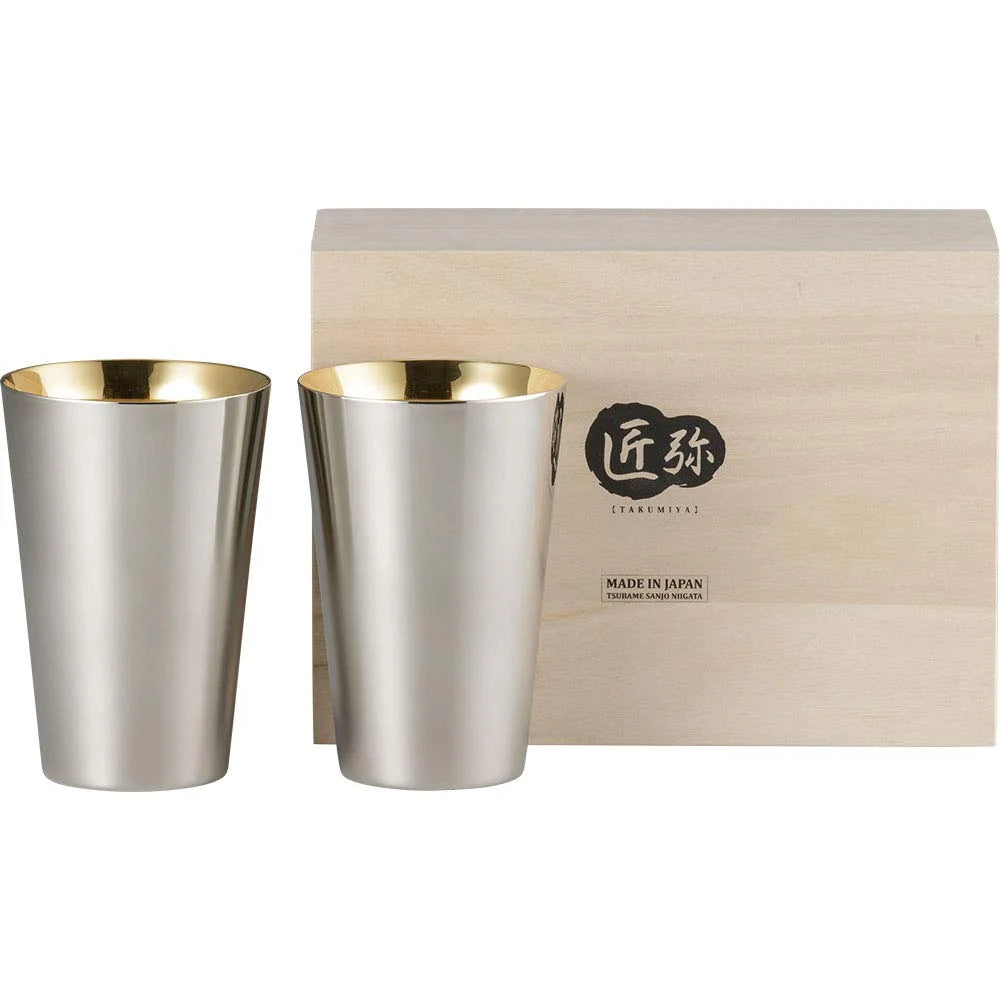 Wahei Freiz Tsubamesanjo Craftsmanship Stainless Steel Tumbler 390Ml 2Pcs Gold Plated Japan Double Layer Heat Cold Insulation Takumiya Ty-074