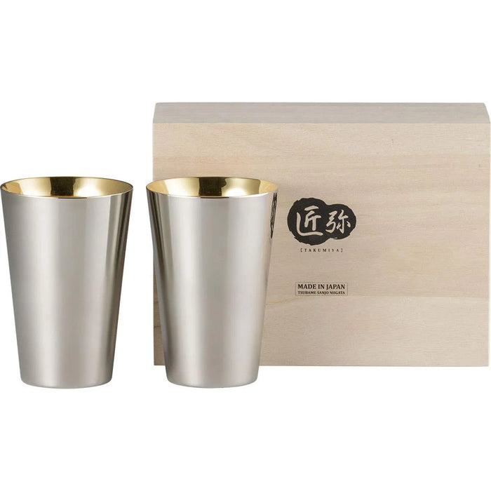 Wahei Freiz Tsubamesanjo Craftsmanship Stainless Steel Tumbler 390Ml 2Pcs Gold Plated Japan Double Layer Heat Cold Insulation Takumiya Ty-074