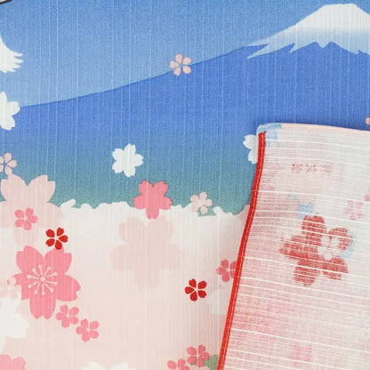 Hama Pattern Furoshiki 50Cm Sakura Five-Storied Pagoda Mt. Fuji Blue Japan