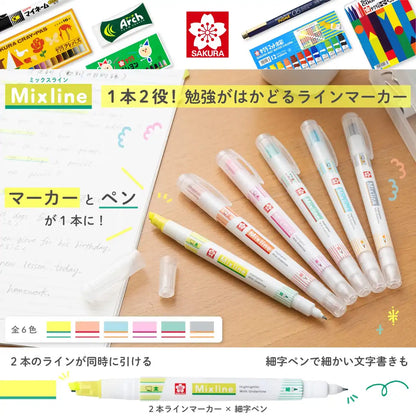 Sakura Color Mixline Highlighters Two-Tone 3 Color Set Underline Enhancer