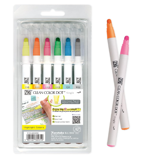 Kuretake Japan Water-Based Pen Zig Clean Color Dot Highlight Set Tcsd-6100/6Vc