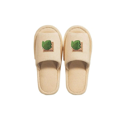 Senko Japan Tiny Leaf Slippers Free Size Beige Embroidered Toilet Shoes 78888