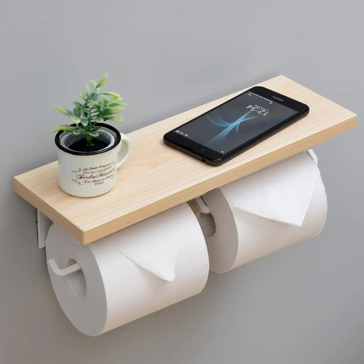 Yamazen Toilet Paper Holder With Shelf Japan 32X11X9Cm Wood Natural/Ma