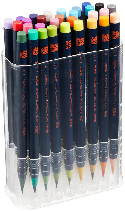 Akashiya Sai Water Based Brush Marker Set 30 Vibrant Colors Ca200/30V