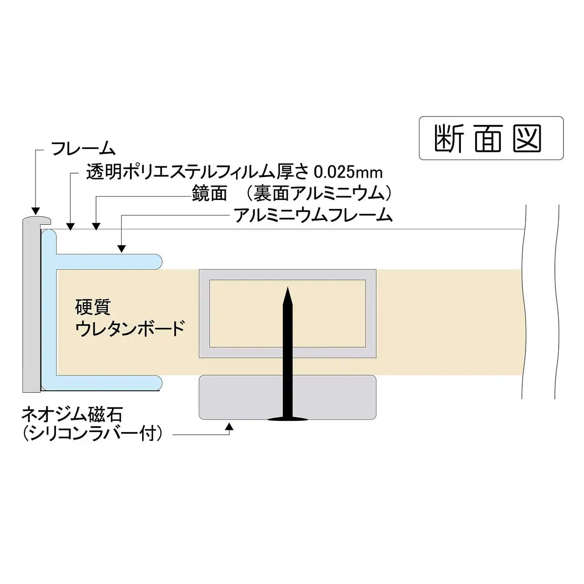 Refex Rmm-1S 30X60Cm Magnet Mirror Silver Made In Japan D2.3Cm