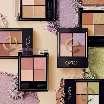 Excel 4-Color Eyeshadow Palette - Real Close Shadow Cx01 Tassel Mule Nuance Gloss Lame Matte
