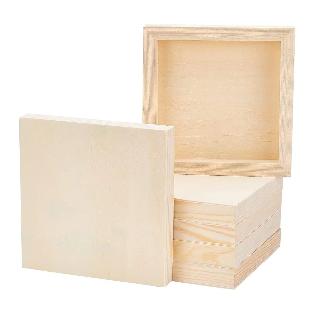Olycraft 8 Pcs Canvas Art Supplies Wooden Drawing Board Japan - Pine Tree Frame Square Wood Frame Unfinished Clay Art Crafts Room Decoration