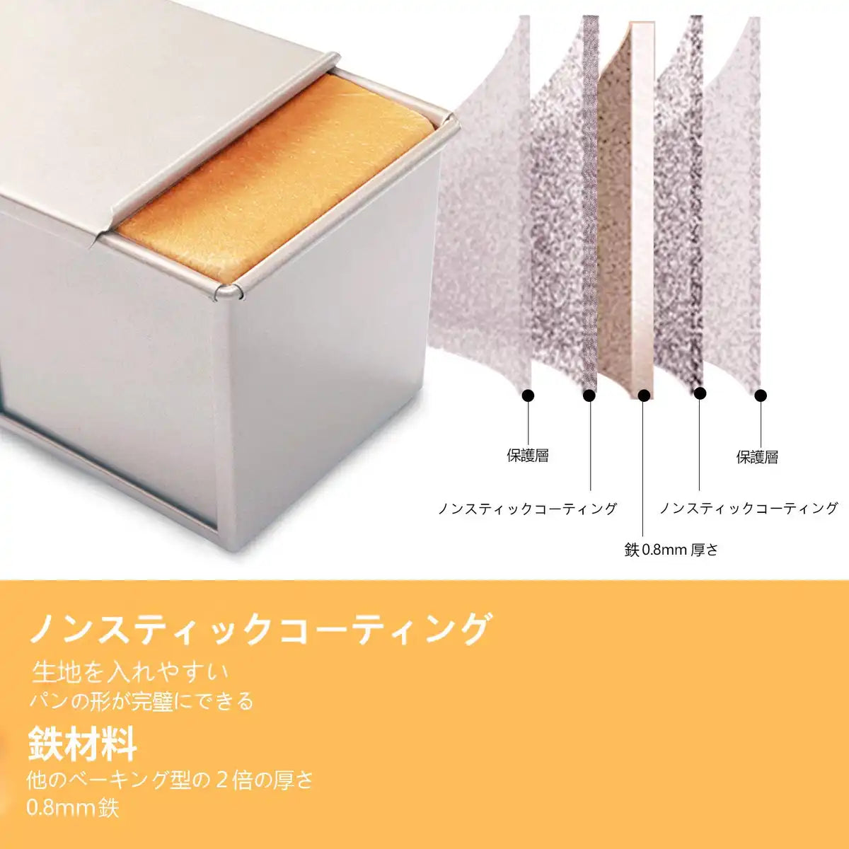 Chefmade Japan Bread Mold With Lid Baking Non-Sticky 11.5X11.4X10Cm Slim Pound Type