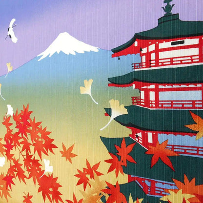 Hama Pattern Small Cloth (50Cm) Autumn Leaves Five-Storied Pagoda Mt. Fuji Japan