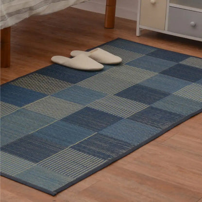 Hagihara Igusa Stretch Mat Blue Japan W80Xd170Cm Denim Patch Urethane Filled Anti-Mold