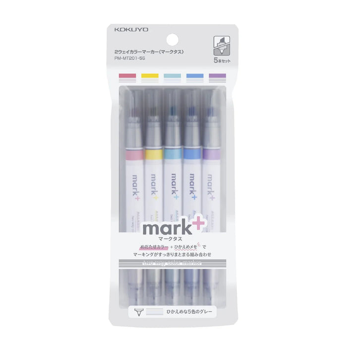 Kokuyo Japan Highlighter Pen 2 In 1 Marktus Gray 5Pc Set Pm-Mt201-5S