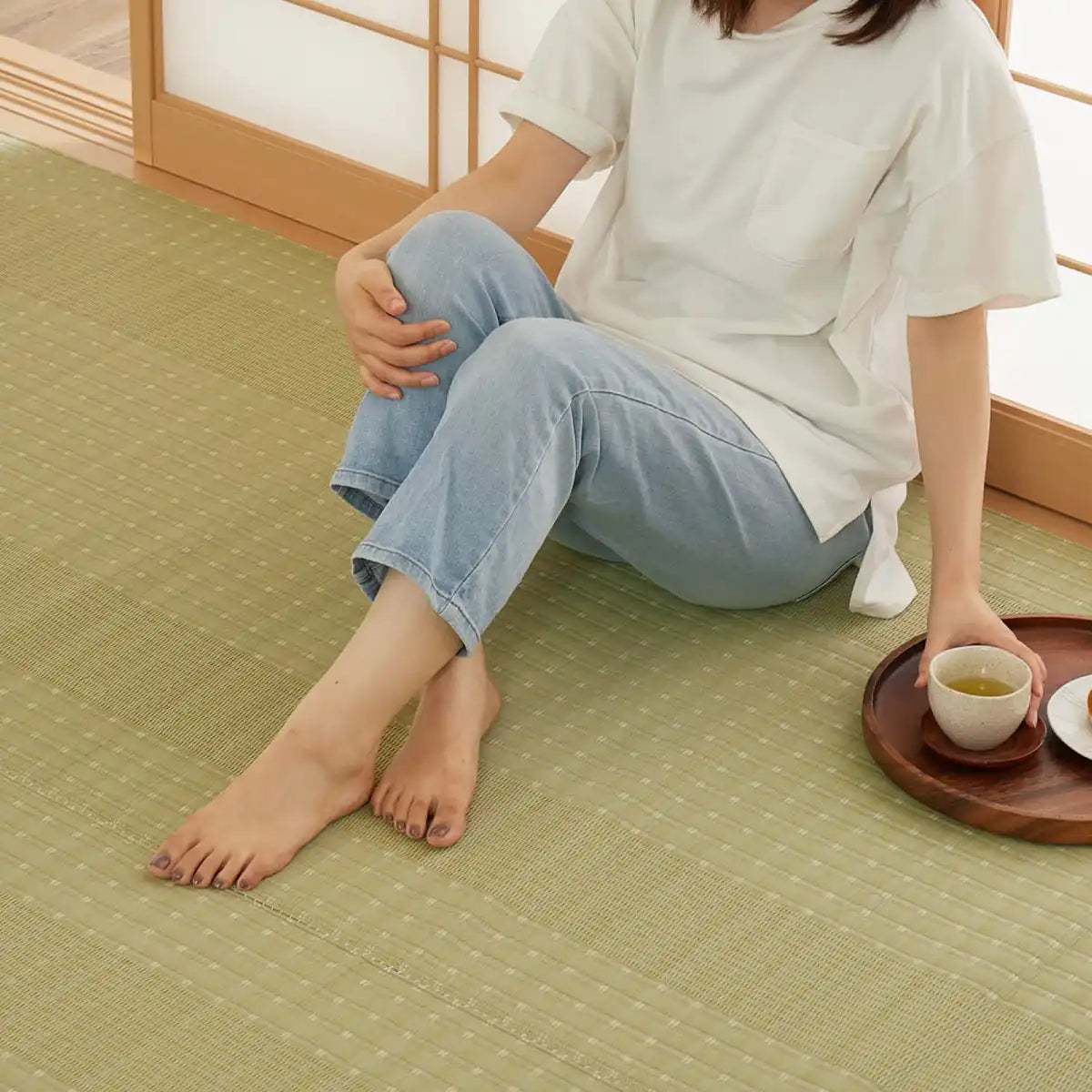 Hagihara Hanagoza Rug Japan Green 2 Tatami Mats Rush Style Washable 17