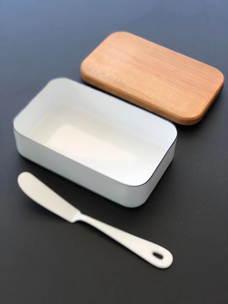 Noda Horo Enamel Butter Dish With Solid Cherry Wood Lid for 450 g Butter