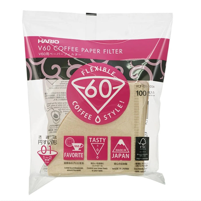 Hario V60 Paper Filter 01M Japan - For 1-2 Cups 100 Sheets Misarashi Vcf-01-100M