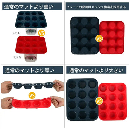 Super Kitchen 12-Cavity Large Non-Stick Silicone Muffin Mold Pan - Easy To Clean Gray - Japan