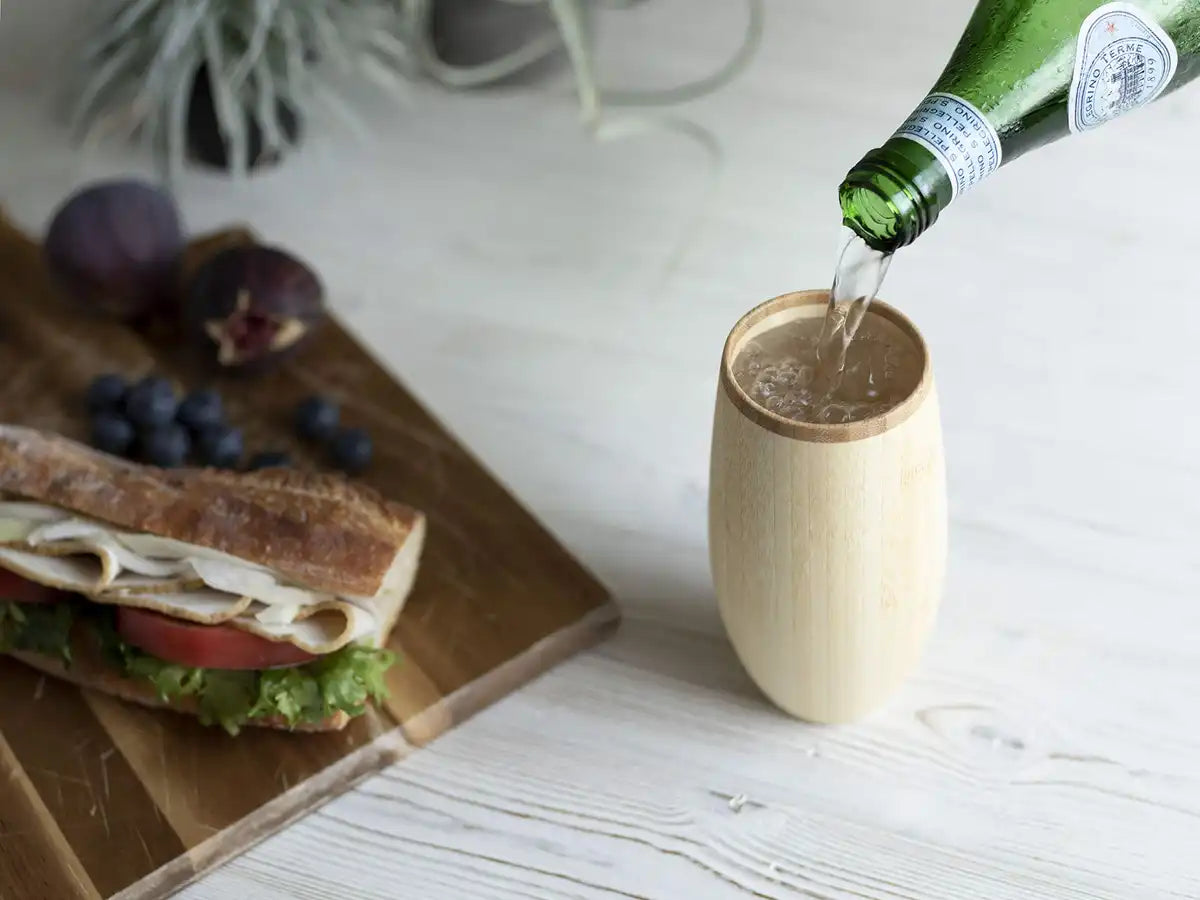 Riveret Japan Cocoon Tumbler 330Ml Pair Set Bamboo Dishwasher Safe White/Brown