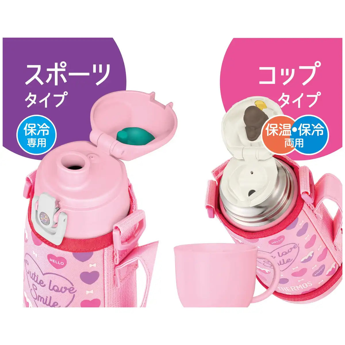 Thermos 0.63L Vacuum Insulated Water Bottle for Children Pink/White Direct Drinking with Cup Ideal for School