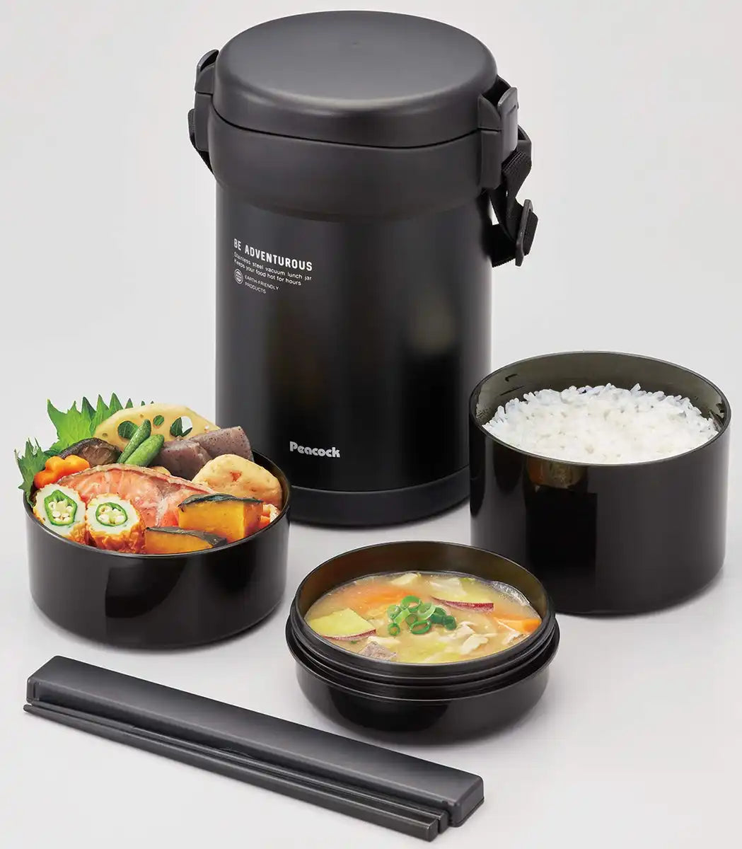 The-Peacock Japan 1.8L Matte Black Stainless Steel Lunch Jar Arl-18 Bd Thermal Insulation