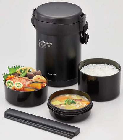 The-Peacock Japan 1.8L Matte Black Stainless Steel Lunch Jar Arl-18 Bd Thermal Insulation
