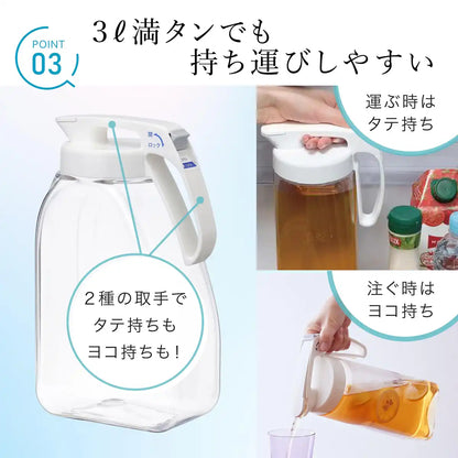 Iwasaki Industries 3.0L Cold Water Bottle Seamless Pitcher Hot Water Safe White Japan