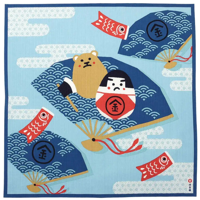 Hama Pattern Furoshiki 50Cm Kintaro Daruma Blue - Japanese Cloth