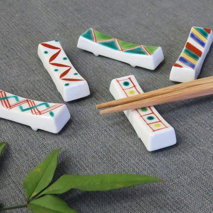 Wasa No Kura Kutani Ware Chopstick Rest Set Of 5 Komon Pottery Japanese Tableware Made In Japan