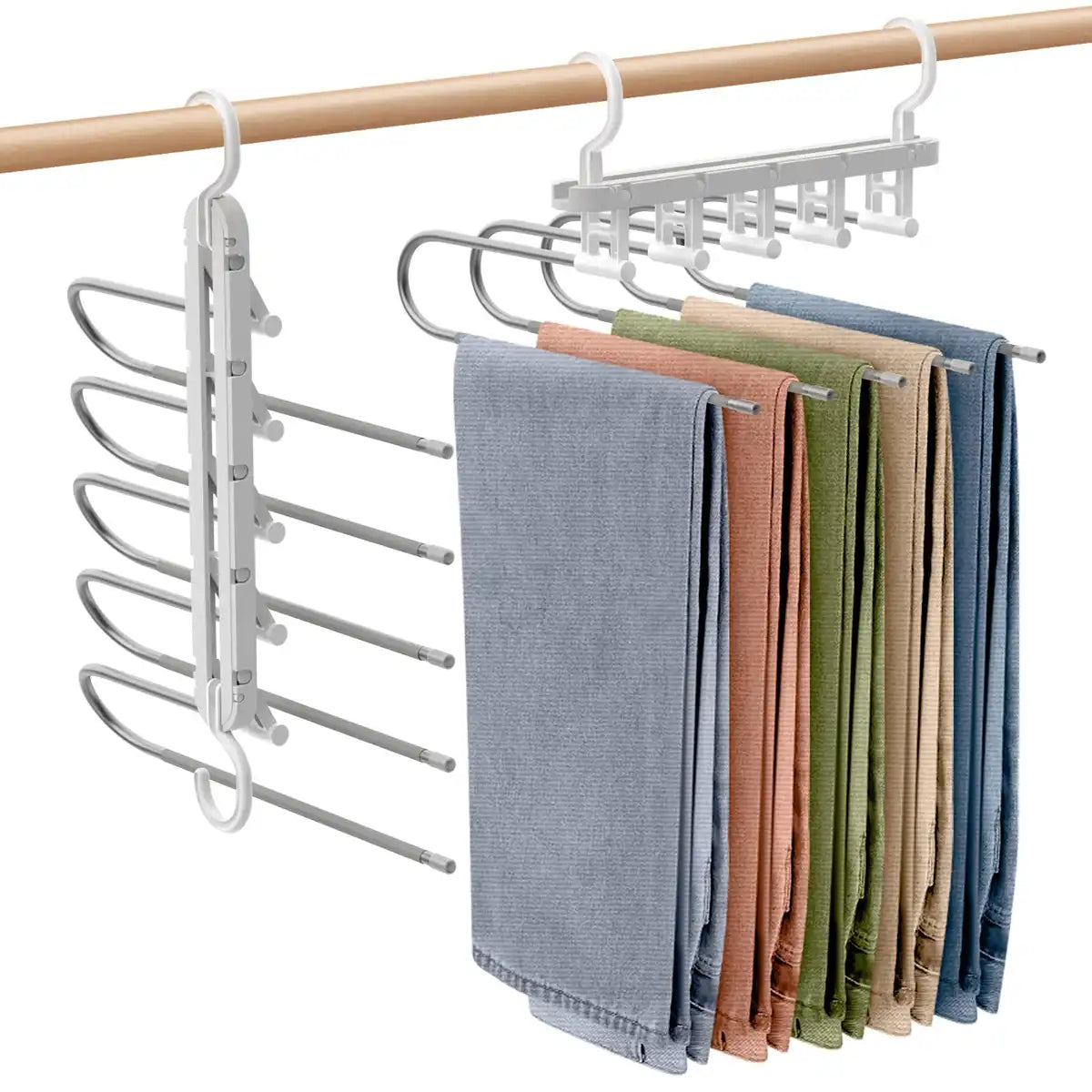Housolution Trouser Hanger Set Of 2 - 5 Tiers No Marks Wrinkle Prevention Japan Closet Storage