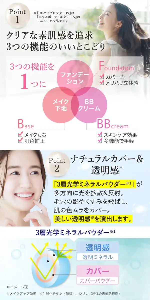 EX:BEAUTE SPF50 Makeup Base CC Cream-Bright 14g Japanese UV Protection