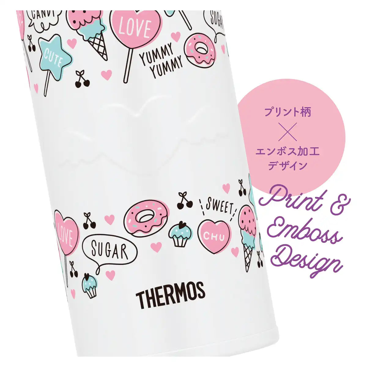 Thermos Vacuum Insulated Water Bottle Mobile Mug 400ml White Pink JNR-401