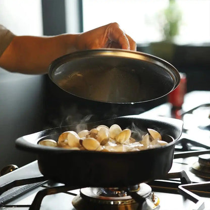 Nihon Yoshokki Cast Iron Induction Shallow Casserole 22Cm Japan W/ Stainless Steel Lid