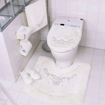Senko Japan Nynas Shanti Toilet Mat Platinum X Ivory 70X70Cm Rhinestones 17873
