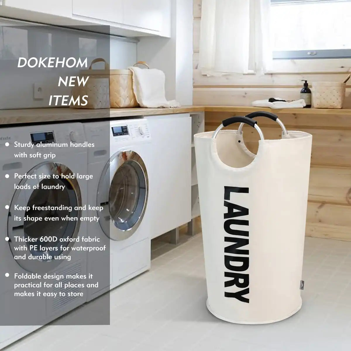 Dokehom 95L Laundry Basket Hamper Box Japan Waterproof Handle Folding Stylish Interior Goods (Black)