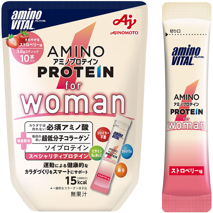 Aminovital Amino Protein for Women Strawberry 10-Pack - BCAA EAA Soy Collagen